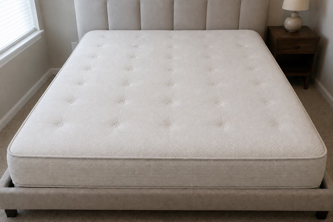 The same mattress after deep extraction, evenly clean with the staining gone